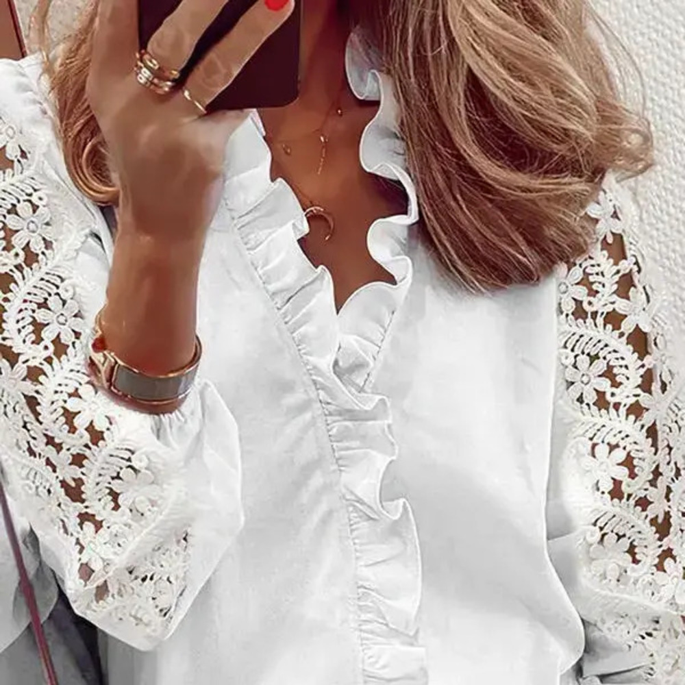 ZARA White Lace Long Sleeve Workwear Blouse